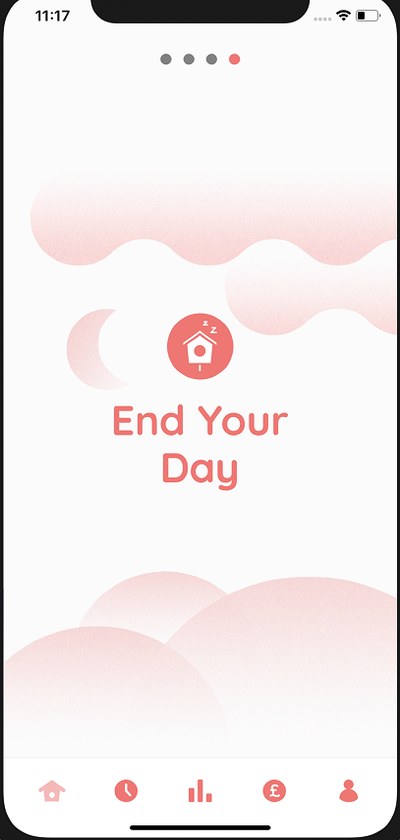 End Your Day screen with a sleeping birdhouse icon and moon