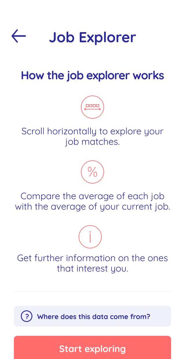 Screen: How the job explorer works, explaining how to scroll through matches, compare averages and get further information