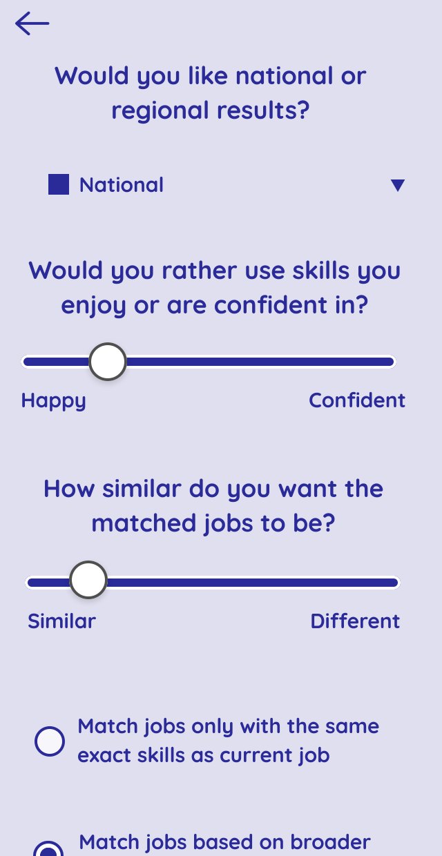 Screen: filters with sliders from Happy to Confident and from Similar to Different, and a choice of national or regional results