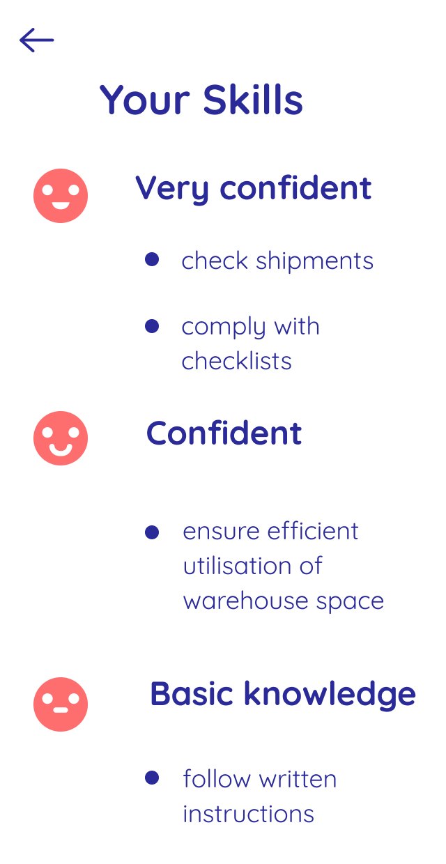 Screen: Your Skills, grouping skills under very confident, confident, basic knowledge and no knowledge