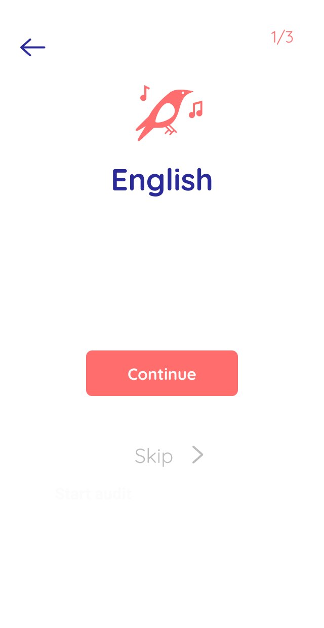 Screen introducing the English section, 1 of 3