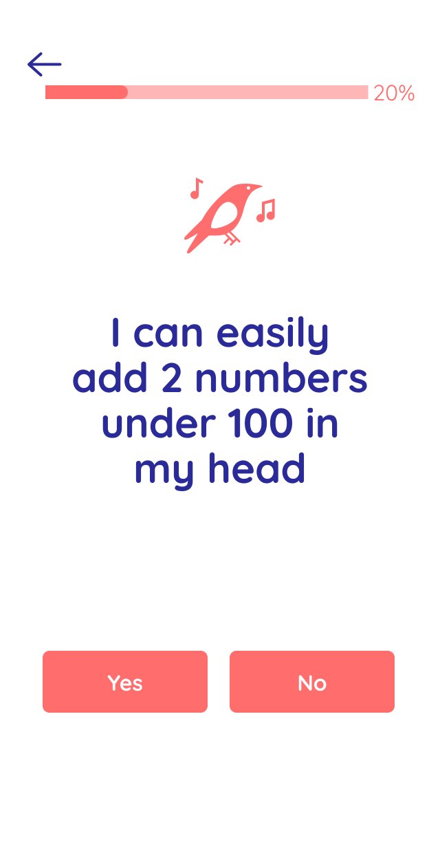 Screen: I can easily add 2 numbers under 100 in my head, with Yes and No buttons