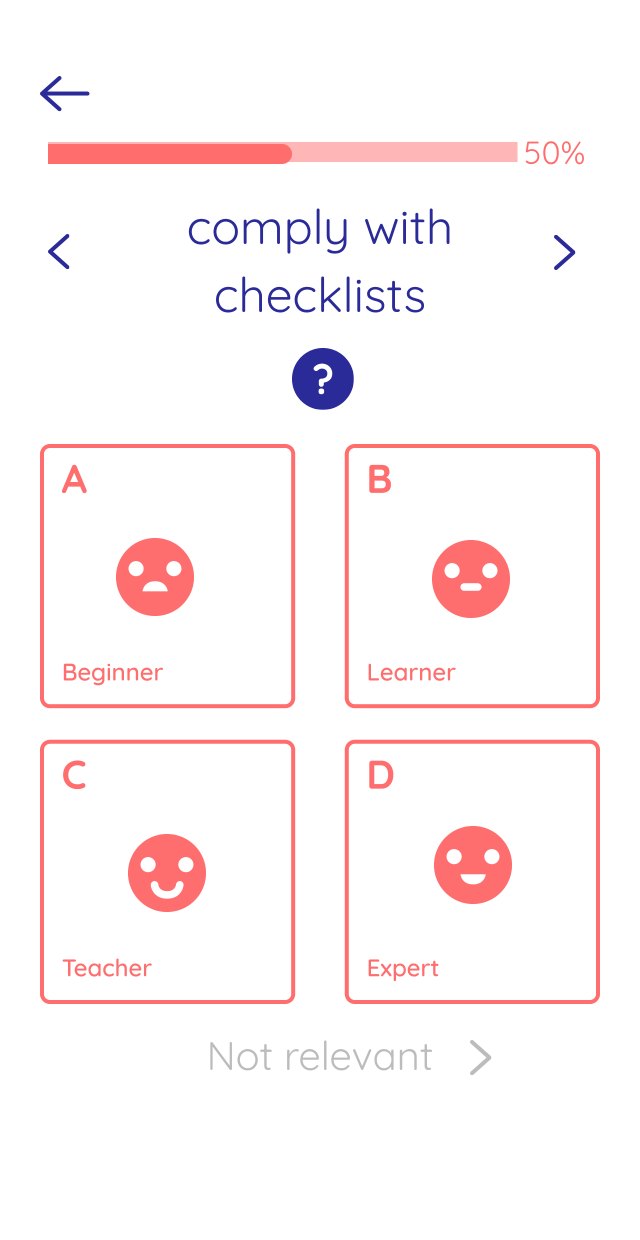 Rating screen version: four cards labelled Beginner, Learner, Teacher and Expert