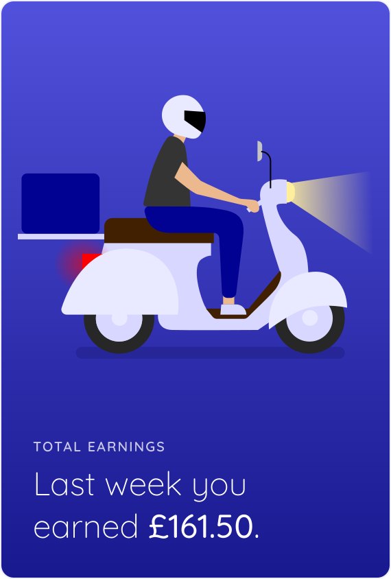 Gig worker app card: a rider on a scooter, and Last week you earned £161.50