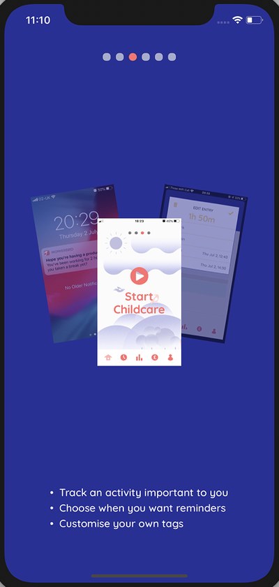 Introduction screen 3: Track an activity important to you, choose when you want reminders, customise your own tags